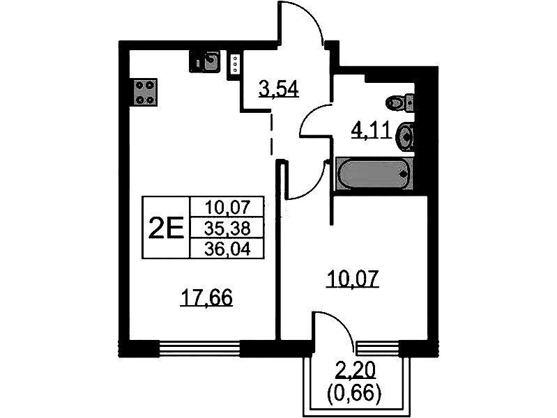 1-комнатная квартира 36.04 м², 2/12 эт., ЖК «Невская Долина»